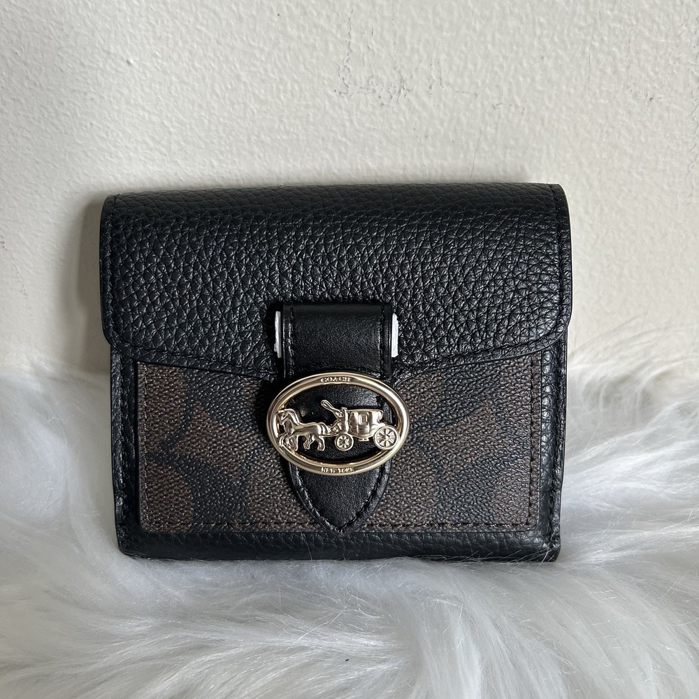 Coach Georgie Small Wallet Brown Black Signature Leather 7250 NEW - Picture 1 of 7